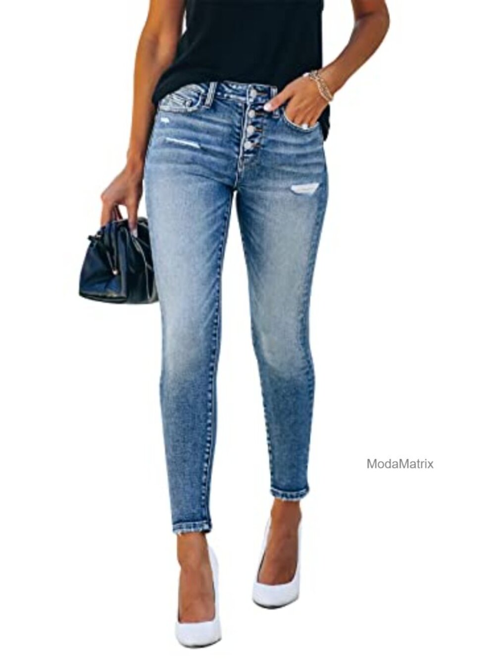 Women's Ripped Skinny Stretch Denim Jeans Frayed Distressed Slim Fit